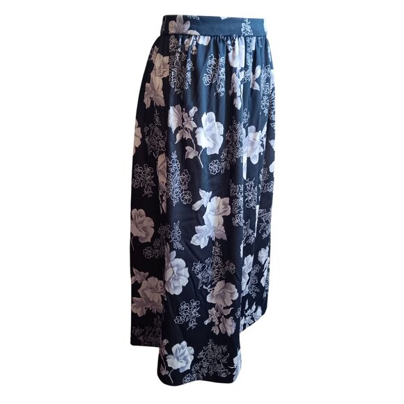 24" Vintage Skirt Handmade 70's Boho Floral Black & White Midi Side Zipper Hook - Picture 3 of 5